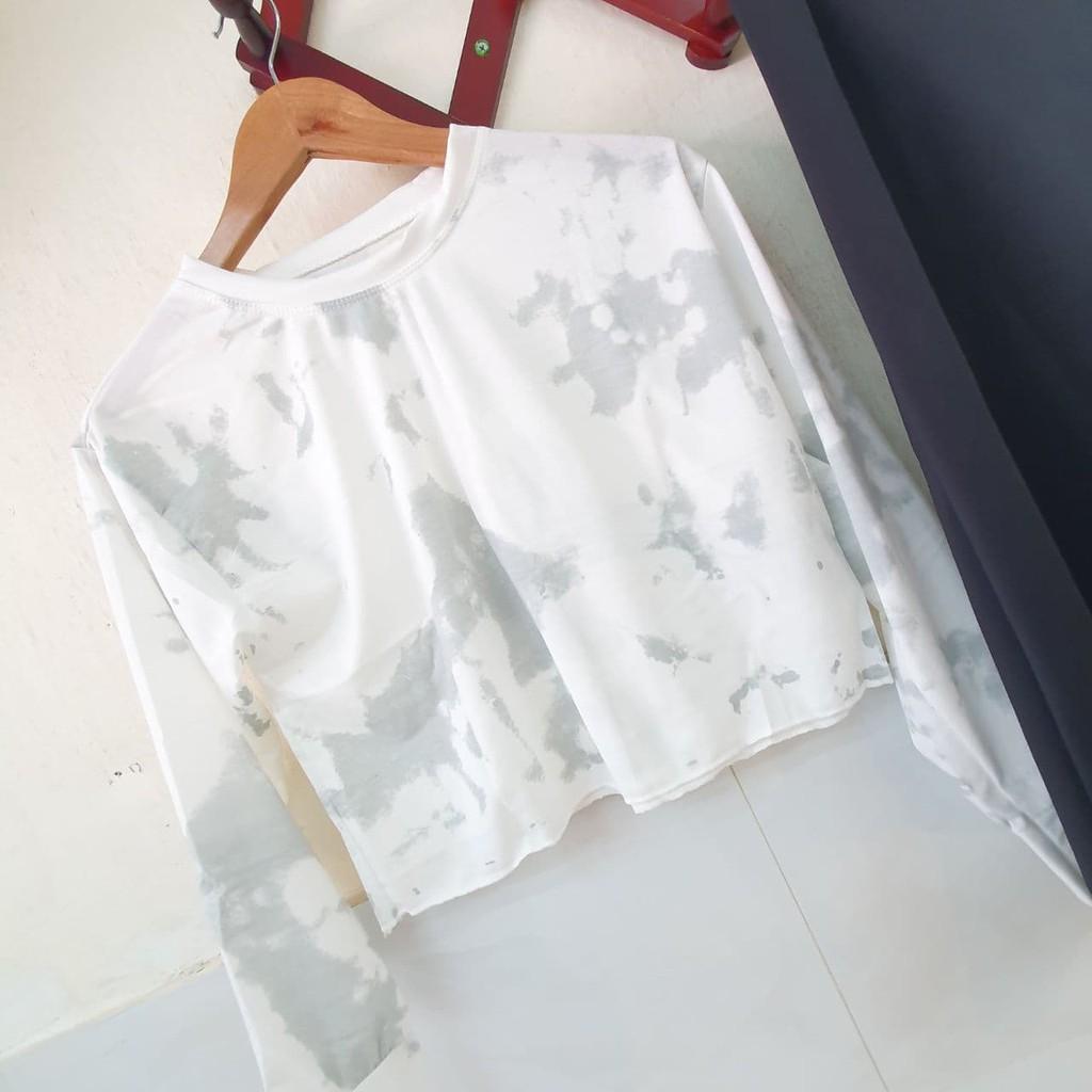 Set váy đen xẻ phối áo tay dài loang màu năng động, SET VÁY XẺ ÁO LOANG