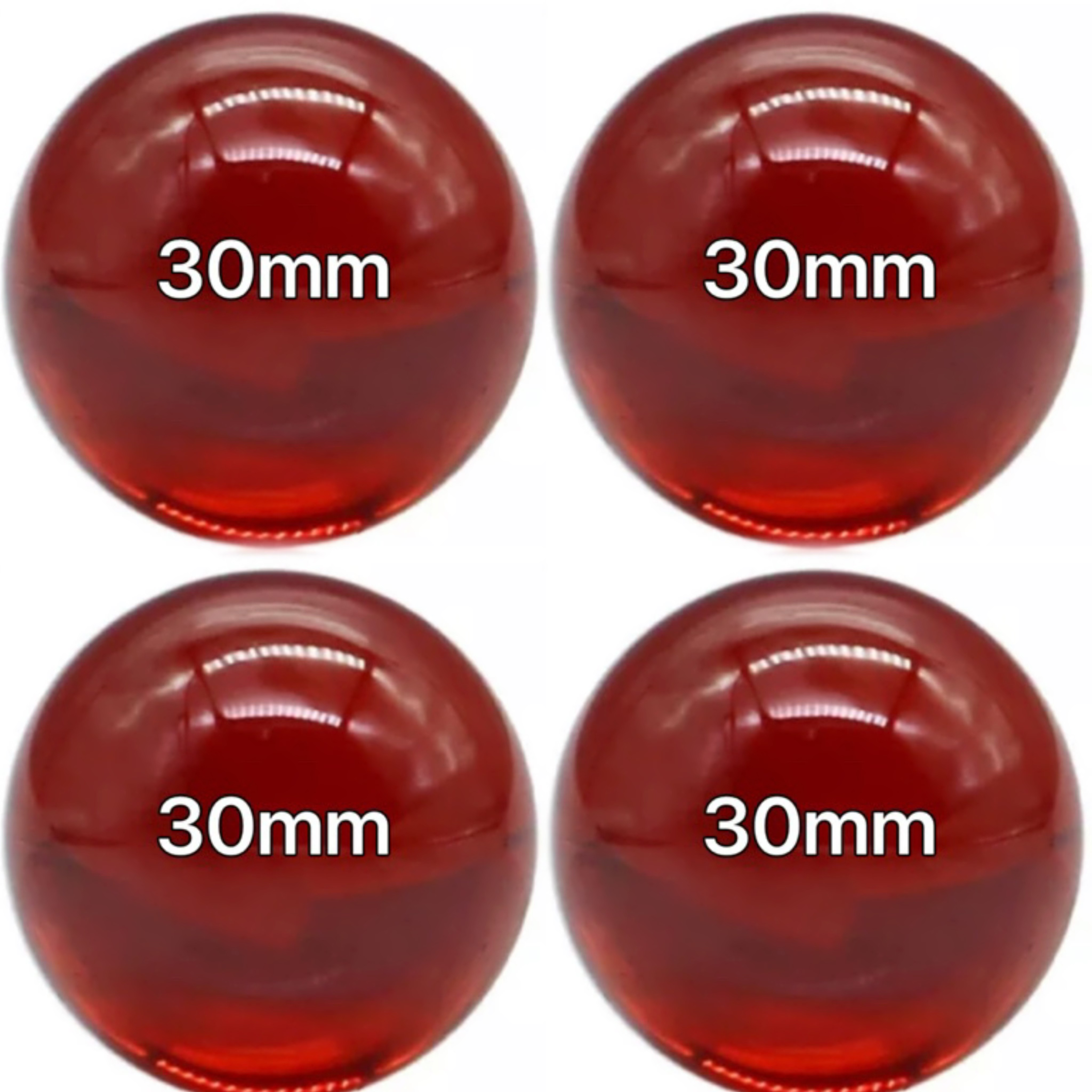 4 viên 30mm bi thuỷ tinh màu đỏ trong suốt - bi trang trí và sưu tầm