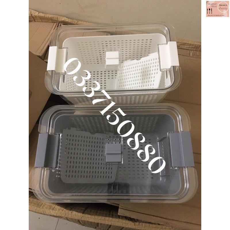 Hộp đựng thực phẩm, Hộp nhựa to đựng thực phẩm tủ lạnh 2 lớp có lỗ thoát nước khoá thoát khí dễ dàng bảo quản