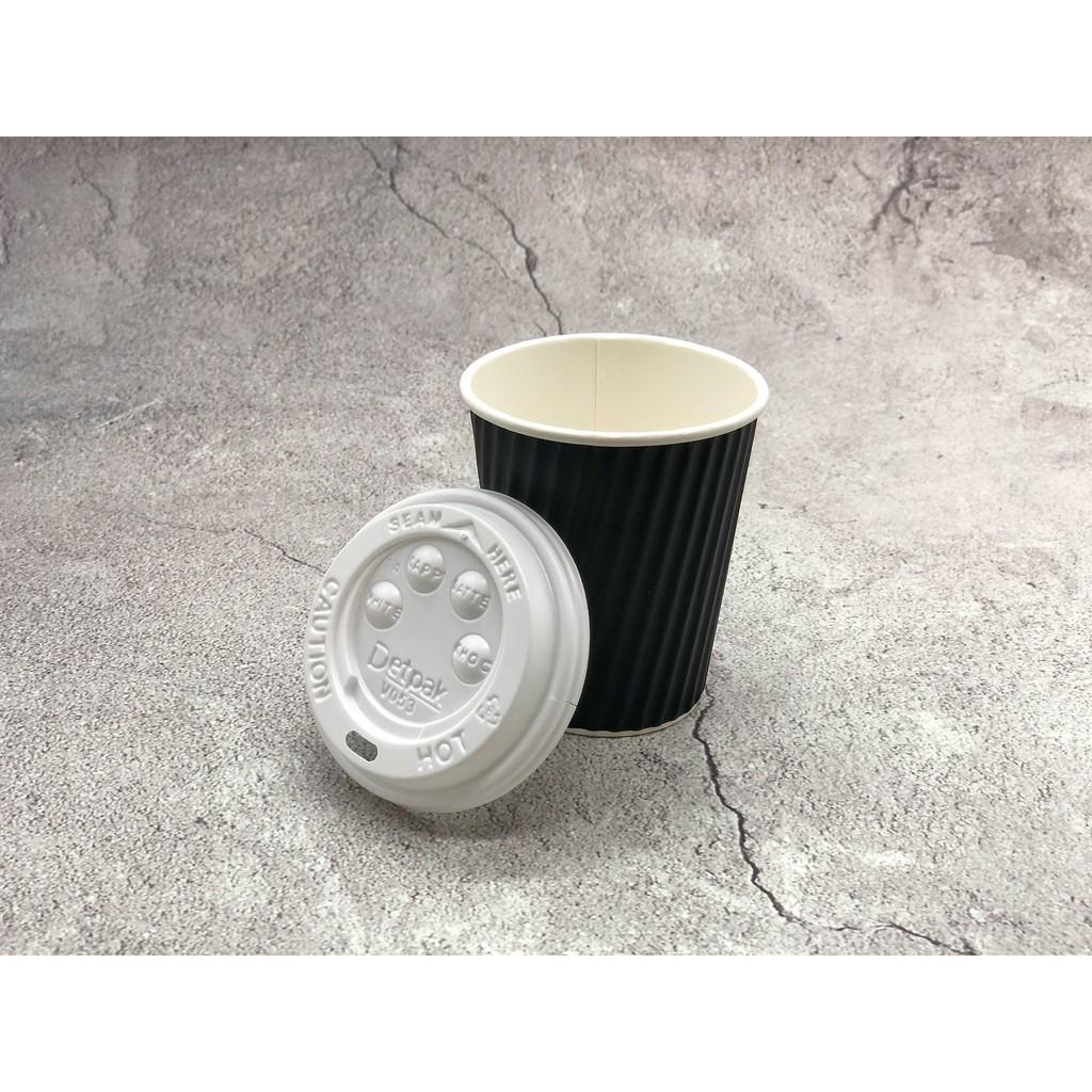 Set 40 cái_Size 8oz_Ly giấy 2 lớp lượn sóng màu và nắp button màu trắng đồ uống nóng