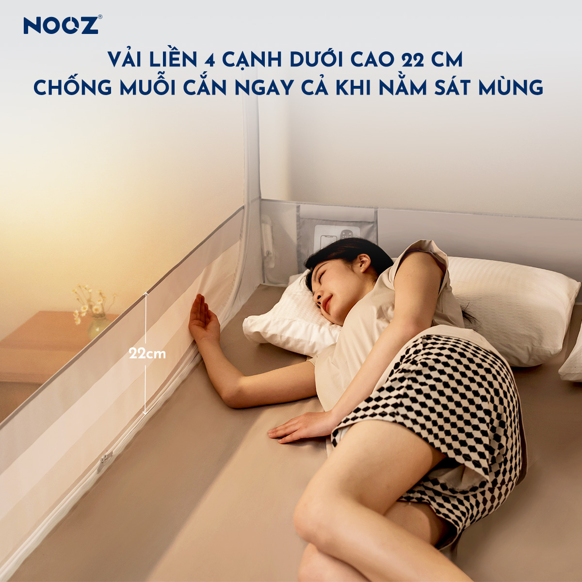 Mùng Chống Ngã NOOZ Khung Vuông Màng Chống Muỗi Dễ Lắp Đặt Không Khoan Tường NOOZ Home Goods