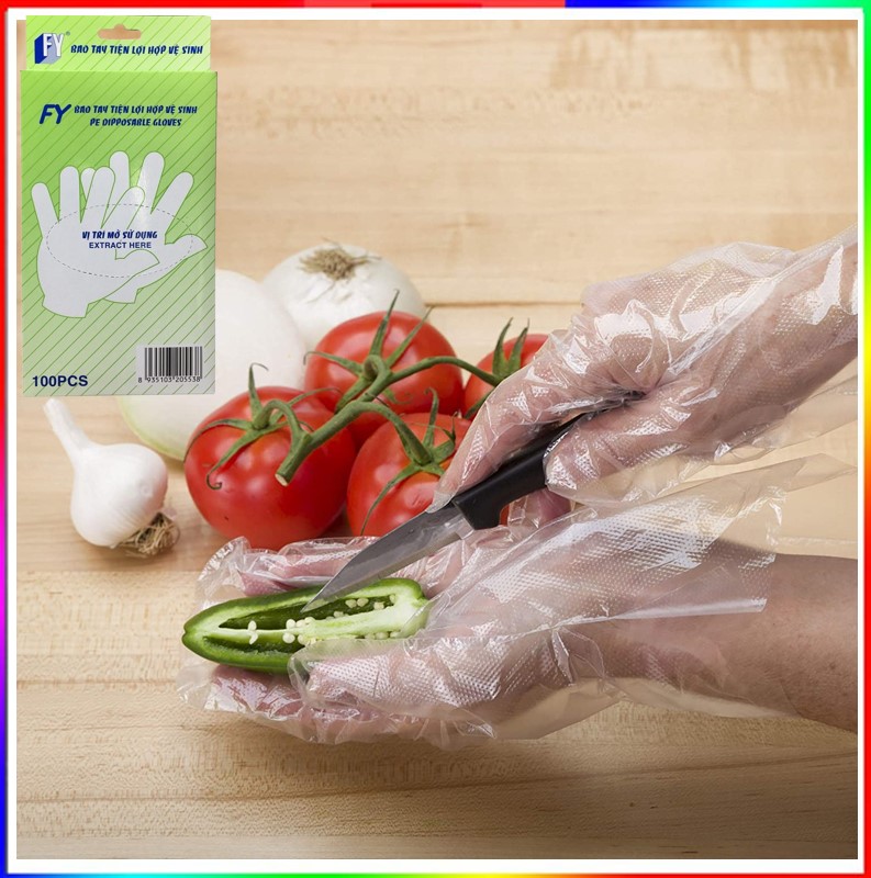 Găng tay thực phẩm FY tiện lợi hợp vệ sinh, nhựa HDPE, xanh lá 100 cái/hộp.