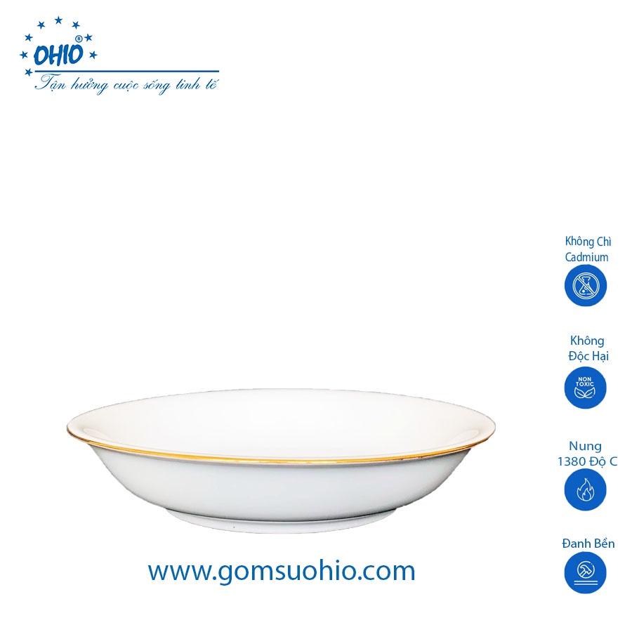 Đĩa Sâu Ảo 18cm Sứ Trắng Viền Kim OHIO