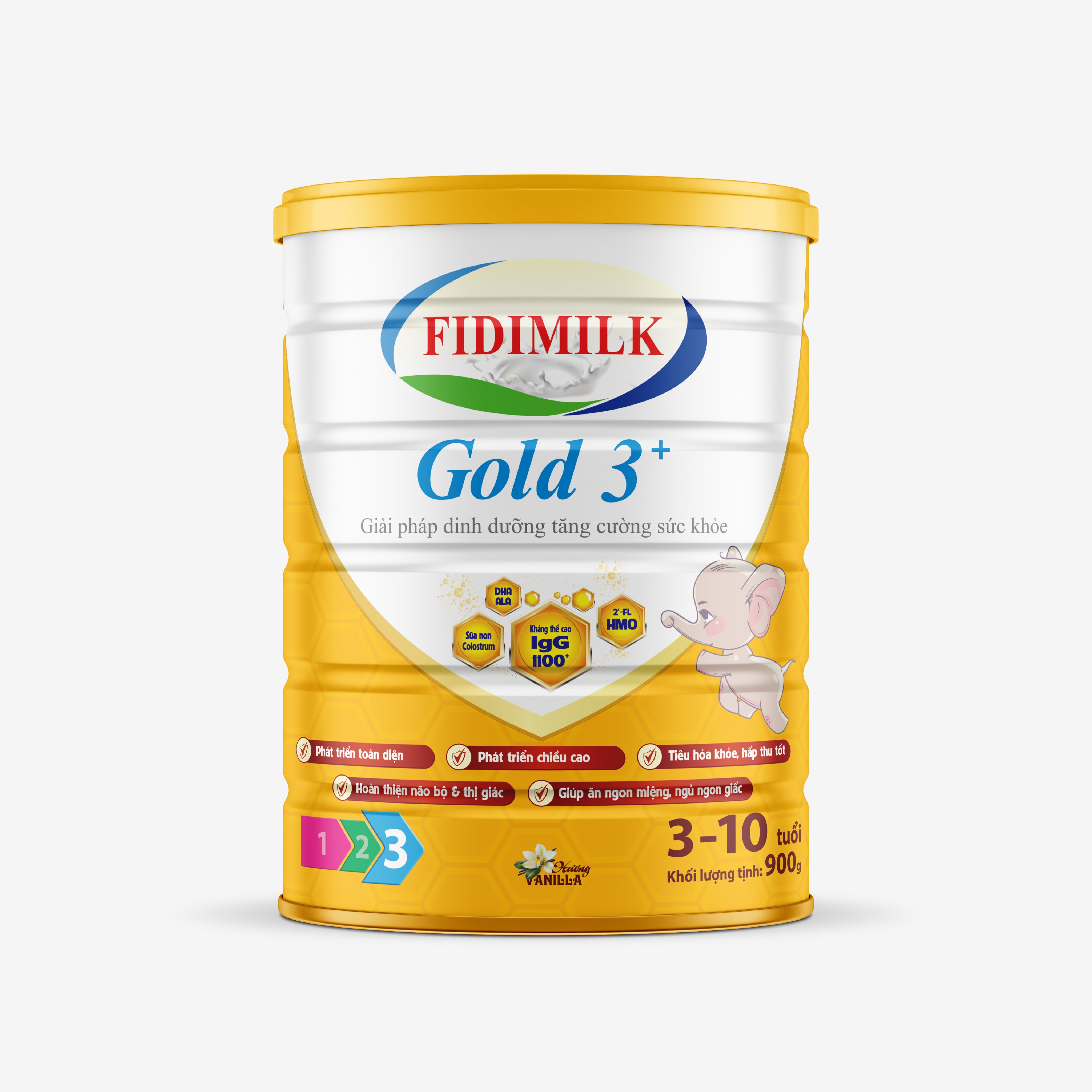 Combo 5 lon Sữa công thức FIDIMILK GOLD 3+ lon 900g - Dinh dưỡng phát triển toàn diện, Dành cho bé 3-10 tuổi.