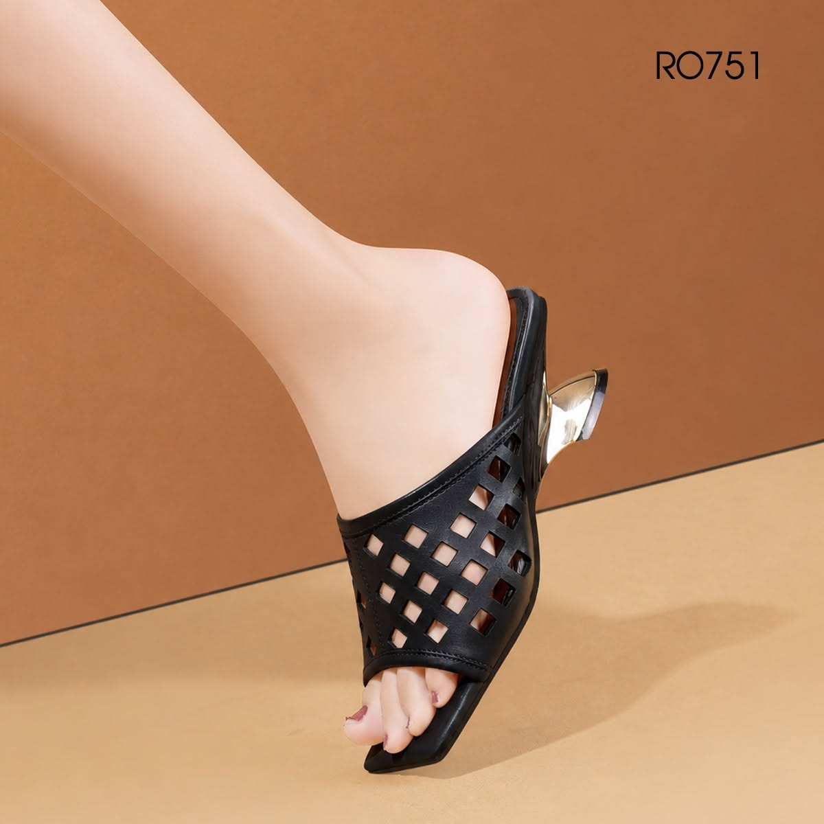 Dép cao gót nữ cắt laze ROSATA RO751 - 5p - Đen, Vàng - BKSTORE - HÀNG VIỆT NAM