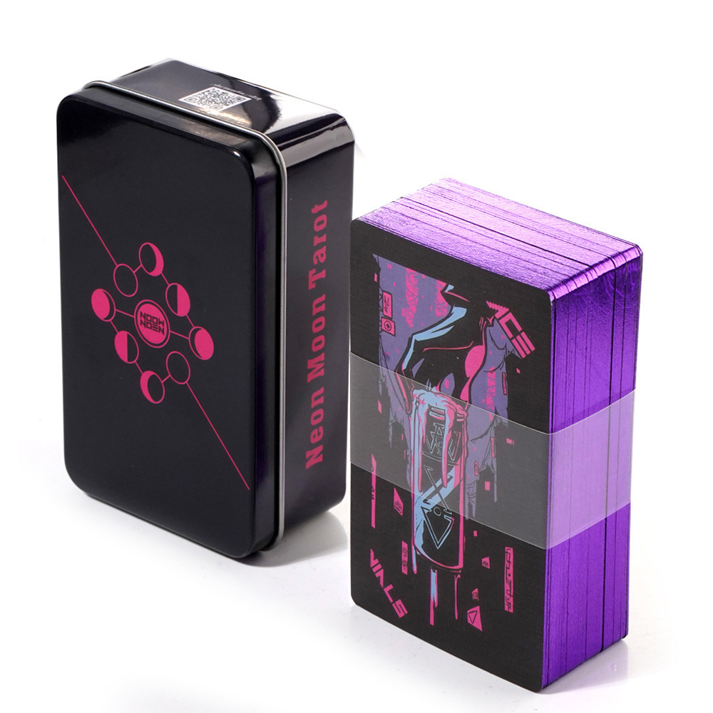 Bộ Bài Tarot Neon Moon Hộp Thiếc Mạ Cạnh 78 Lá Tặng File Tiếng Anh Và Đá Thanh Tẩy