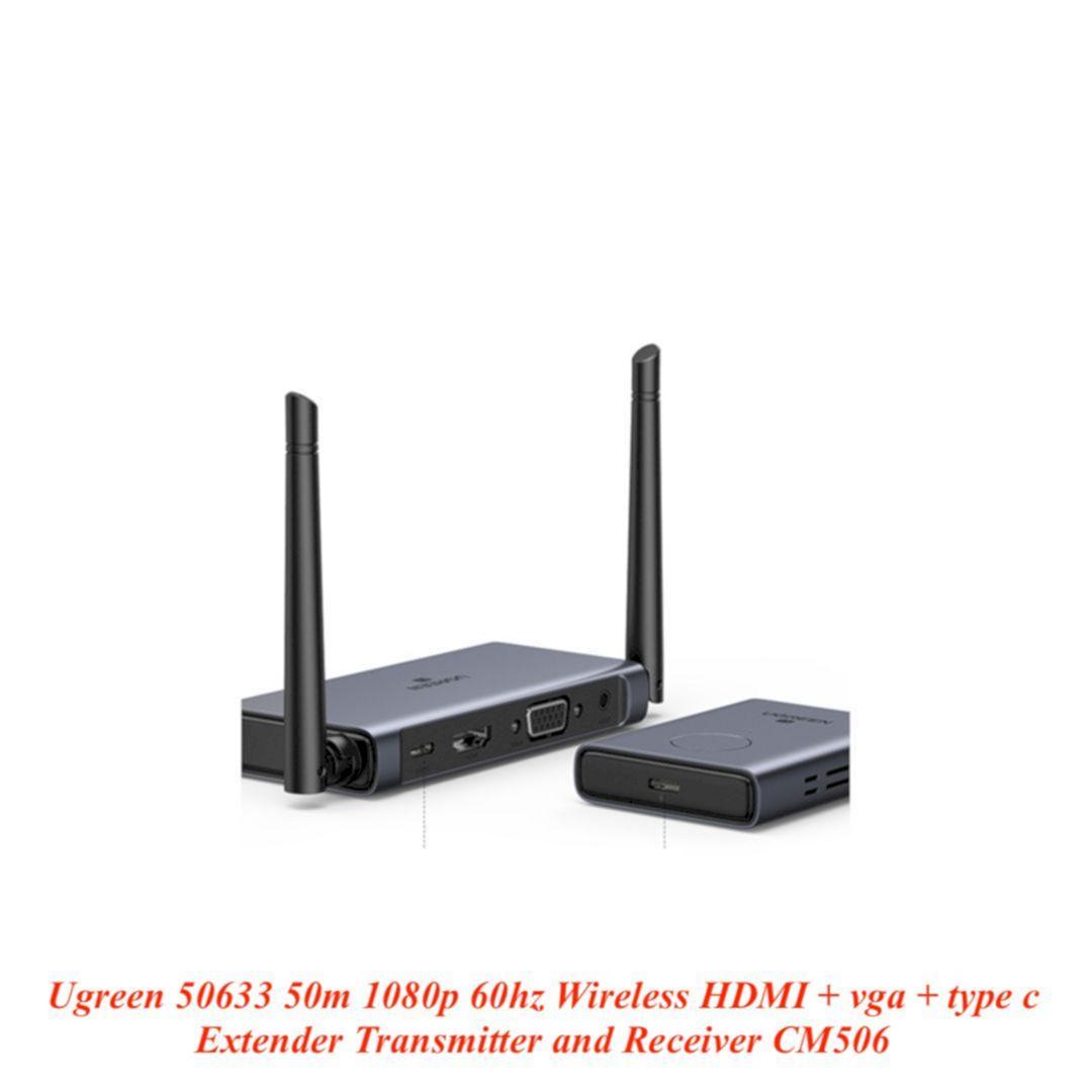 Ugreen UG50633US505TK 50m 1080p 60hz Wireless HDMI + VGA + 3.5mm Audio Extender Transmitter and Receiver with type c power port - HÀNG CHÍNH HÃNG