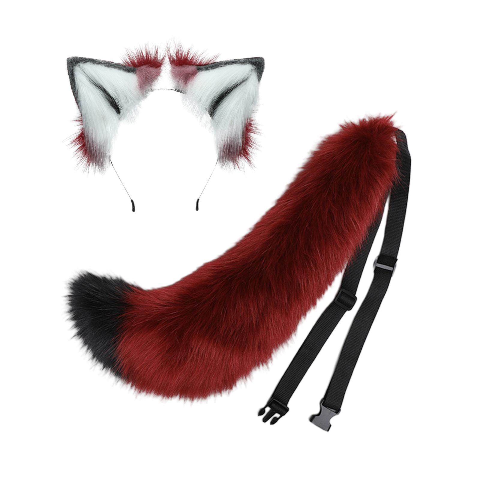 Plush Wolf Ears and Tail Set Lolita Cosplay for Stage Shows Dress up Props