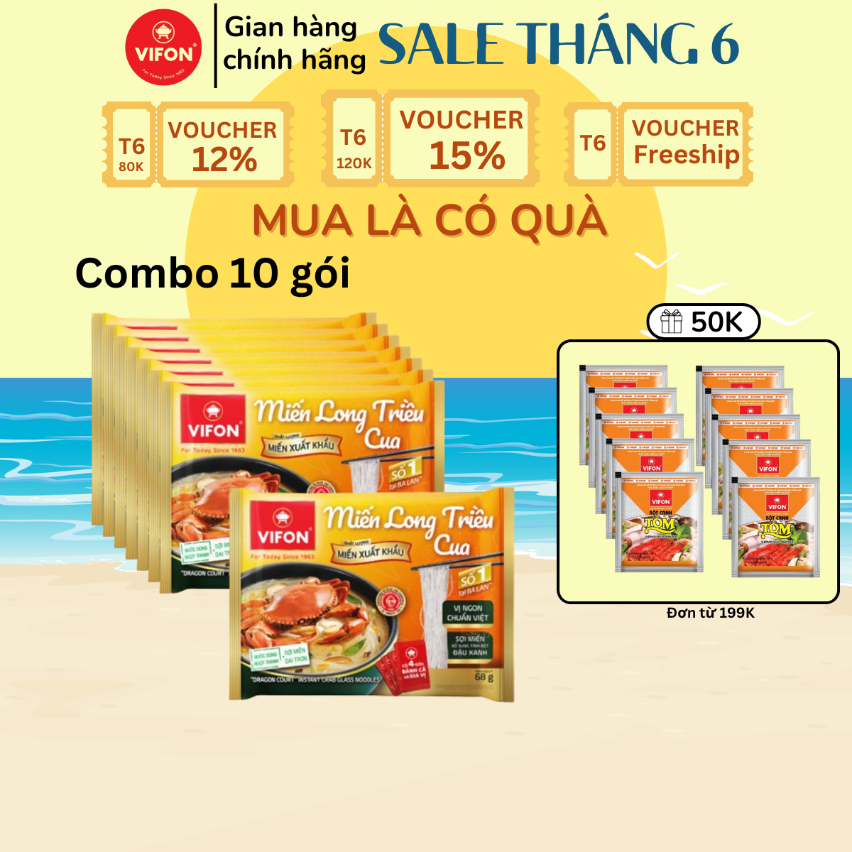 Thùng 20 gói Miến Long Triều Cua/ Sườn Heo VIFON Chất lượng xuất khẩu 68gr/gói