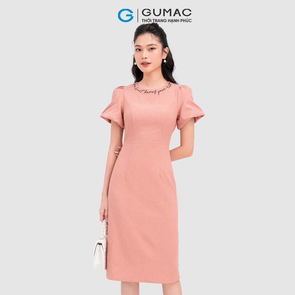 Đầm thêu viền cổ GUMAC DC11036 tay bí thanh lịch