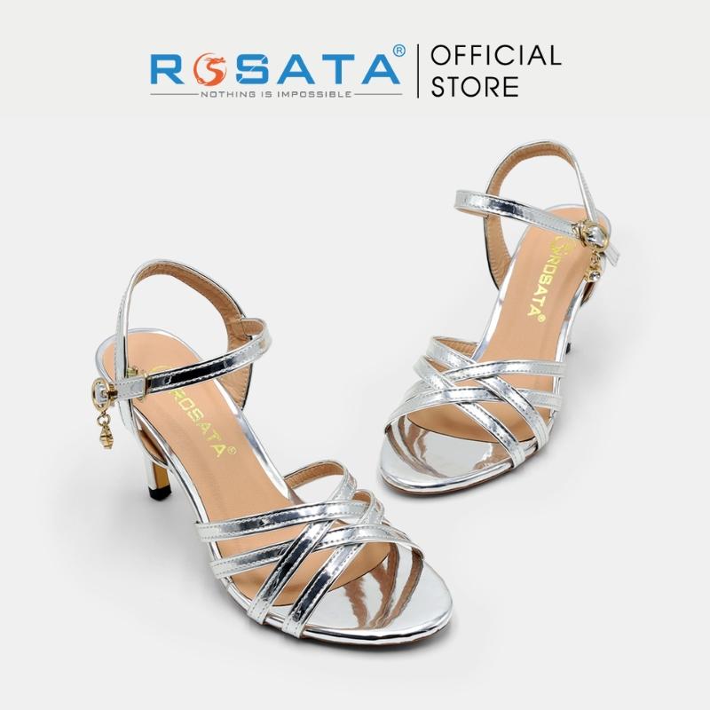 Giày sandal cao gót nữ ROSATA RO543 xỏ ngón phối dây mũi tròn quai cài hậu dây mảnh gót nhọn 7cm xuất xứ Việt Nam - Bạc