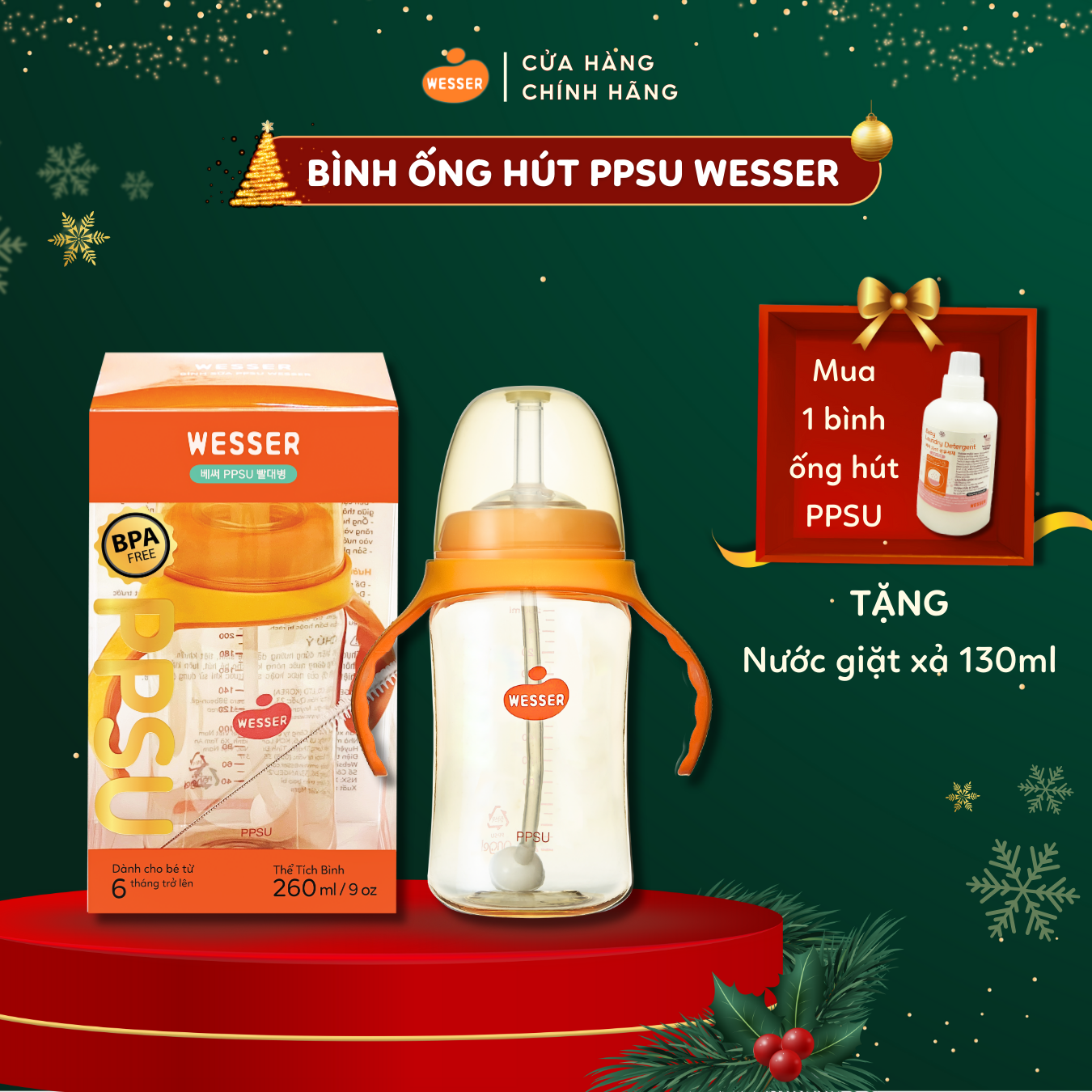 Bình Ống Hút Ppsu Wesser 260Ml - 260Ml Cổ Rộng
