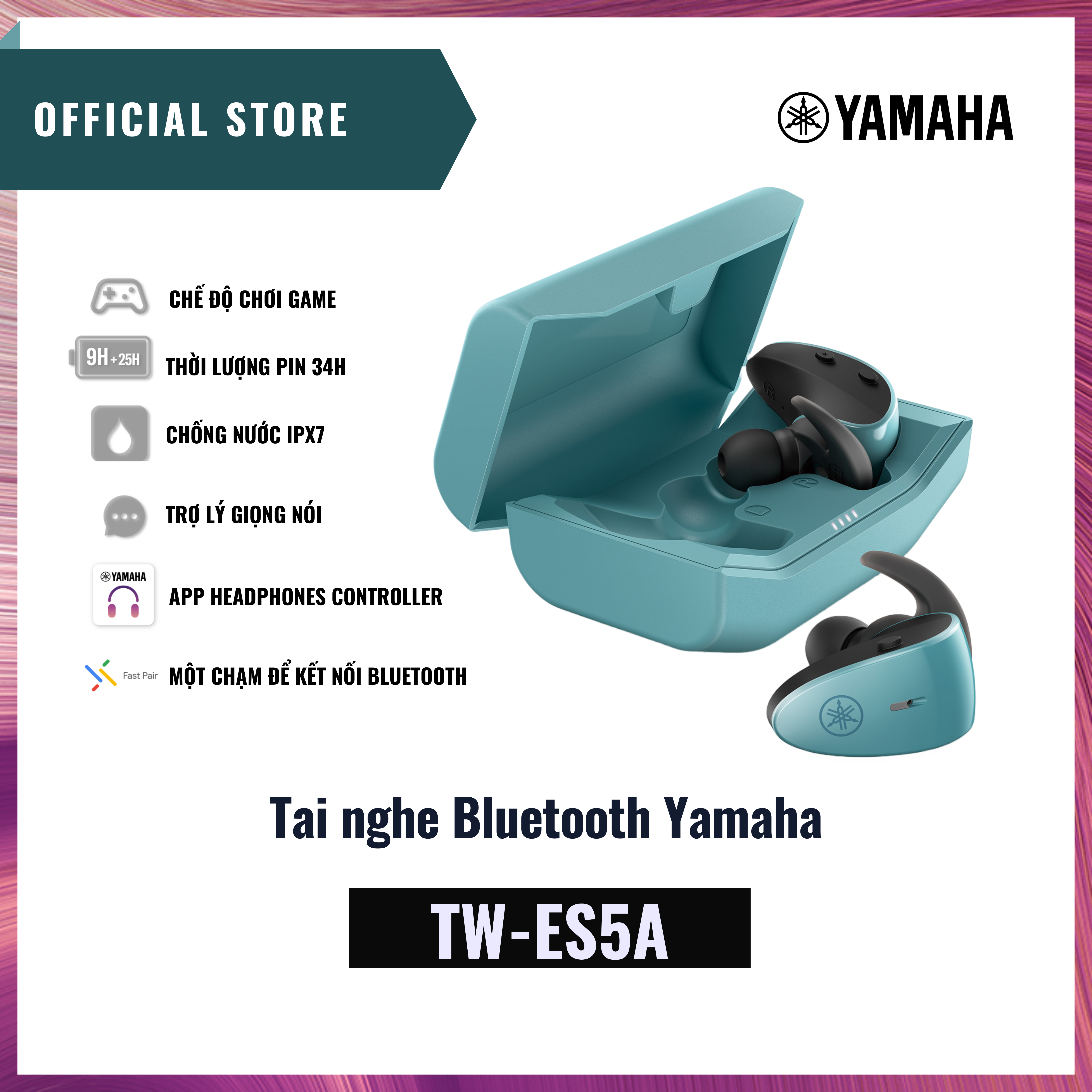 Tai nghe True Wireless Yamaha TW-ES5A - 5 Màu - Chống Nước IPX7 - Pin 34h - Thể Thao - Hàng Chính Hãng