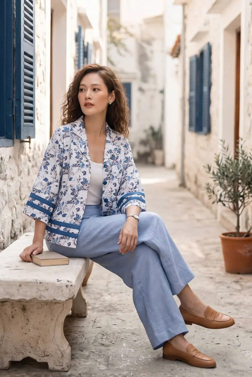 Áo Kiểu Vintage Cổ Ve Linen Hoa Mẫu Đơn Top252 Thời trang Hity