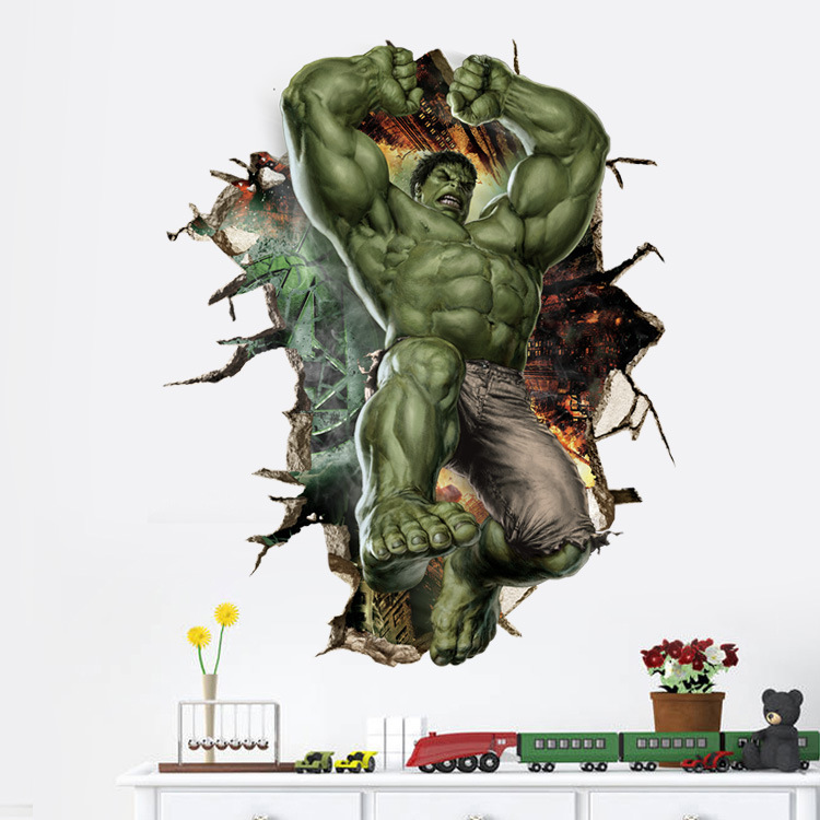 Decal 3D dán tường The Hulk - siêu anh hùng người khổng lồ xanh