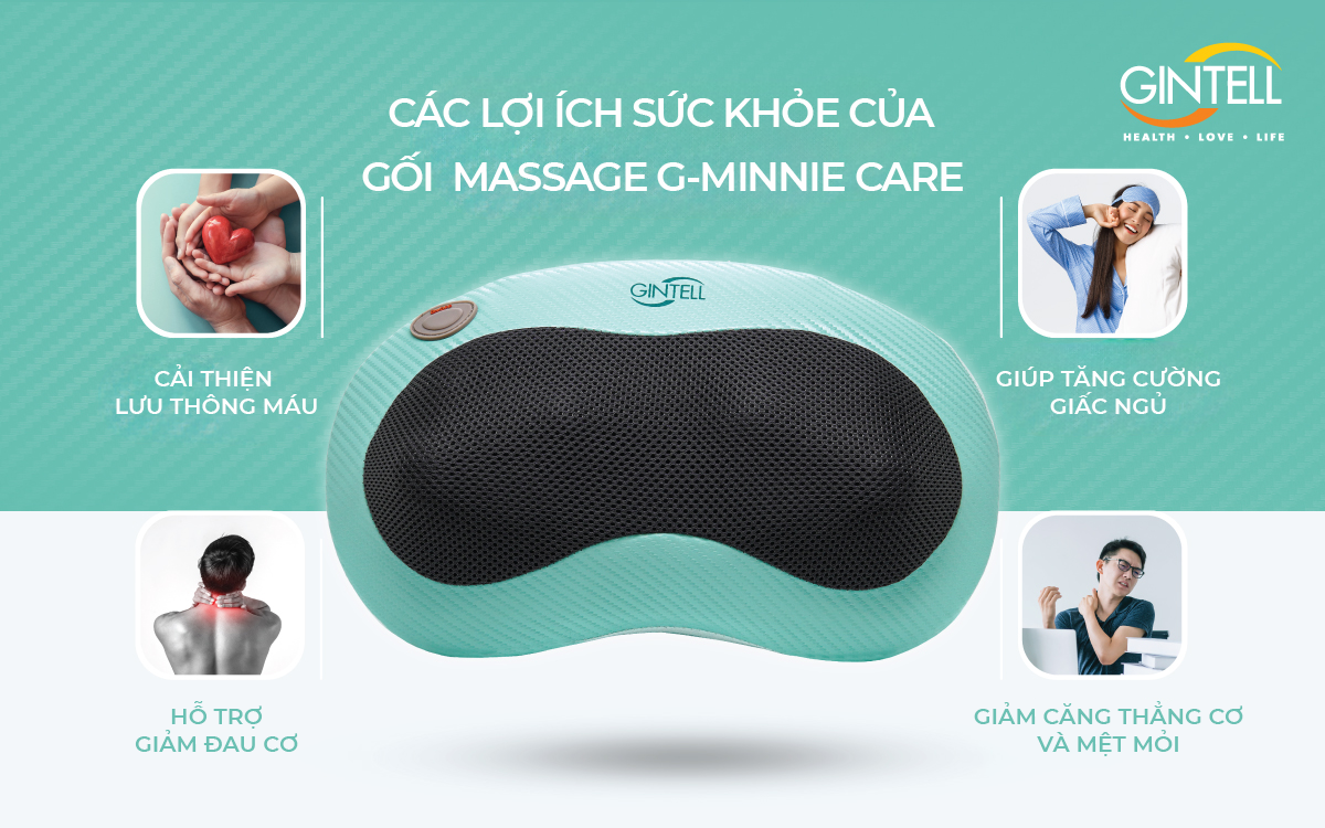 Gối Massage nhiệt hồng ngoại G-Minnie Care| Công nghệ massage Shiatsu 3D