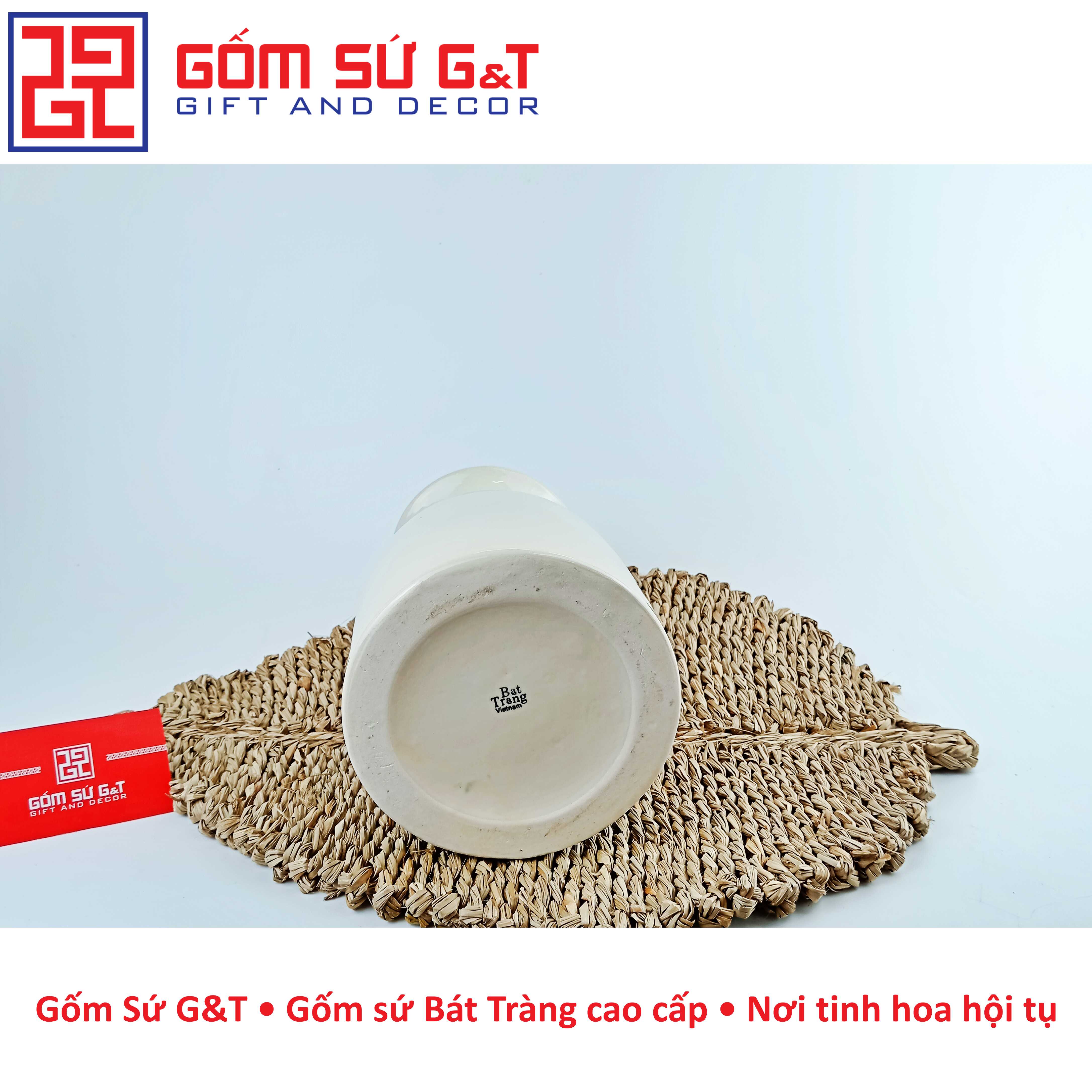 Lọ hoa dáng phích miệng loe vẽ hoa loa kèn Gốm Sứ G&amp;T