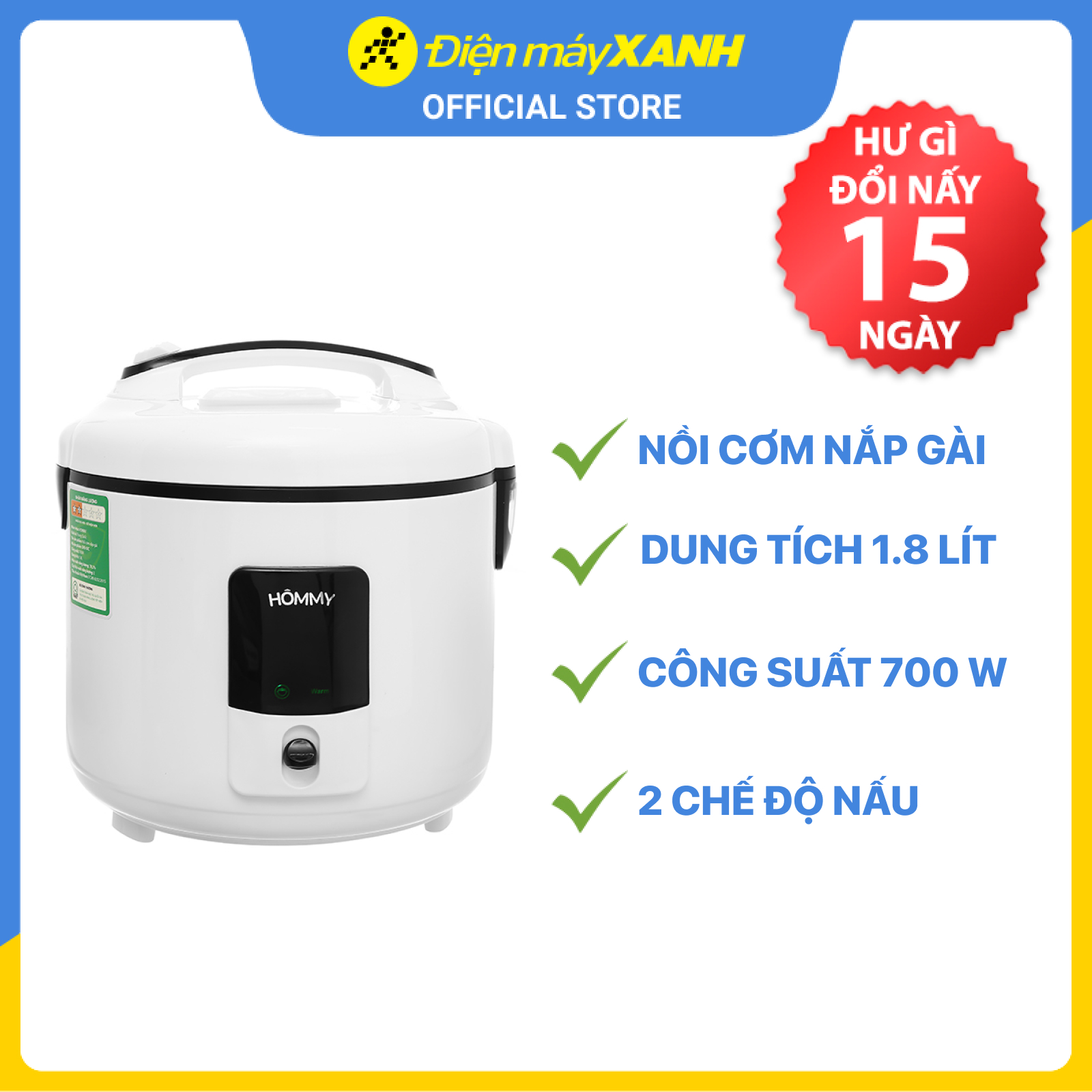 Nồi cơm điện nắp gài Hommy 1.8 lít BXB-50C - Hàng chính hãng