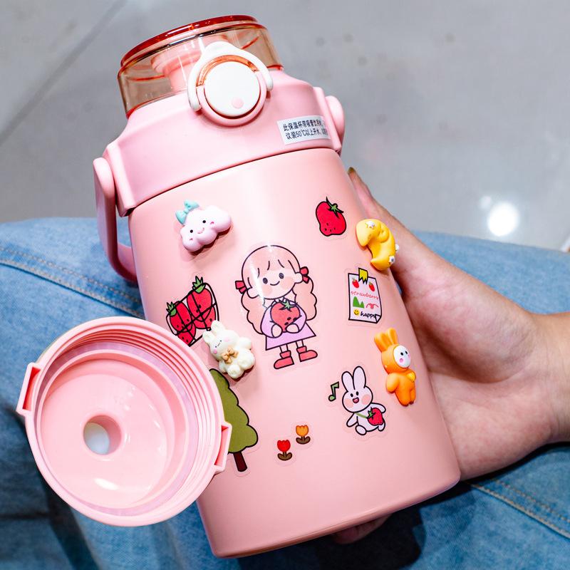 Thép Không Gỉ Giữ Nhiệt Bụng Ly Hoạt Hình Dễ Thương Dung Tích Lớn Nước Có Ống Hút 750Ml Trẻ Em Giữ Nhiệt Ấm Siêu Tốc