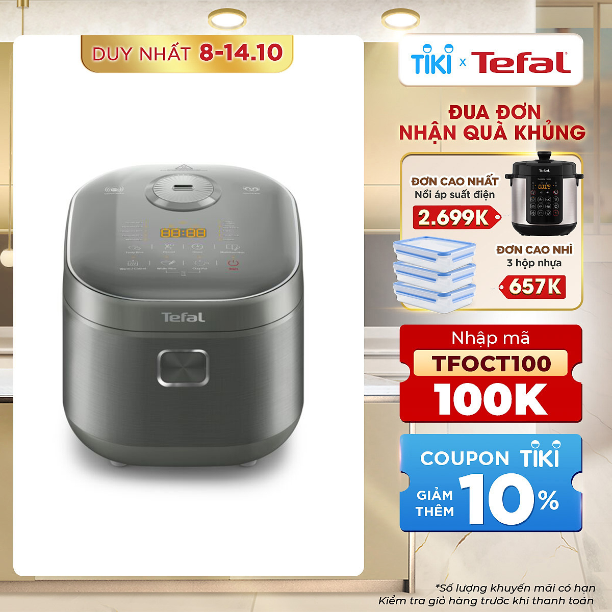 Nồi cơm điện tử cao tần Tefal RK818A68 - 1.8L - Thương hiệu Pháp - Hàng chính hãng