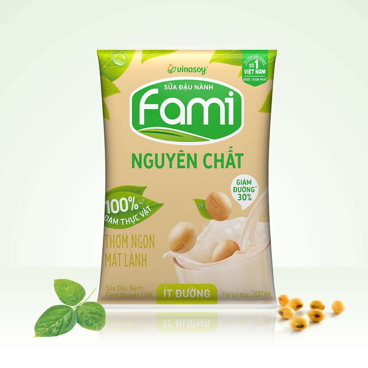 Hình ảnh Thùng Sữa đậu nành Fami Nguyên Chất ít đường (200ml x 40 bịch)