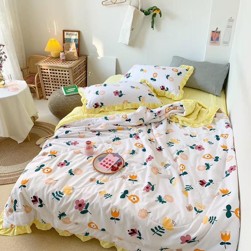 Bộ chăn ga gối đũi trần viền bèo chát chọn mẫu