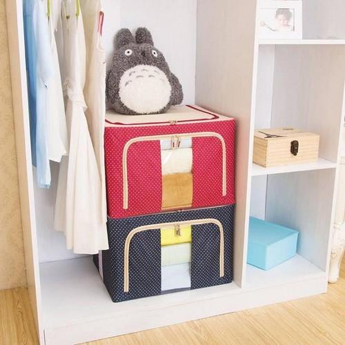 Tủ đựng quần áo, chăn màn bằng vải chống thấm nước khung thép 50x40x33cm