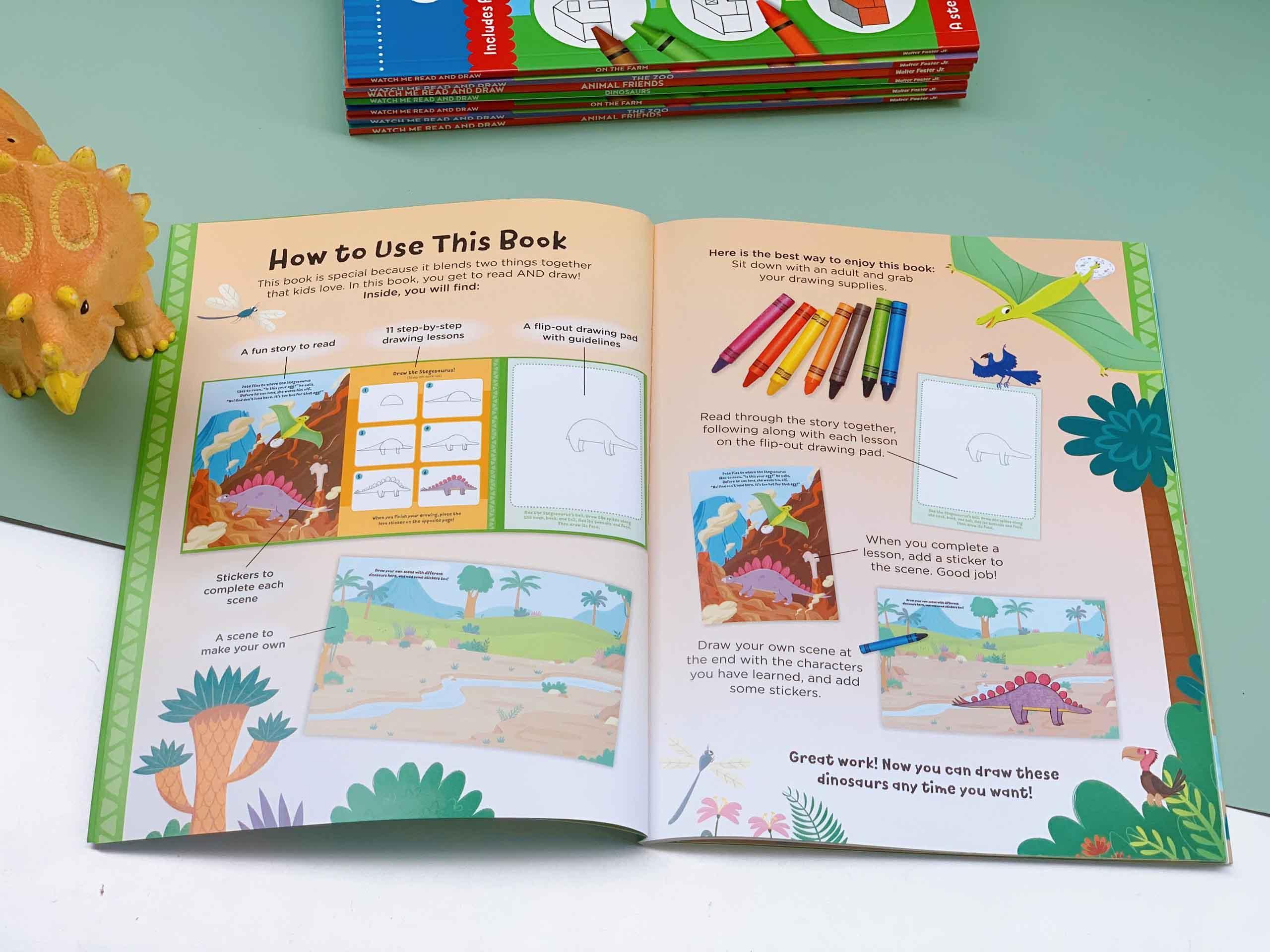 Watch Me Read and Draw: Dinosaurs : A step-by-step drawing &amp; story book - Includes flip-out drawing pad and more than 30 stickers