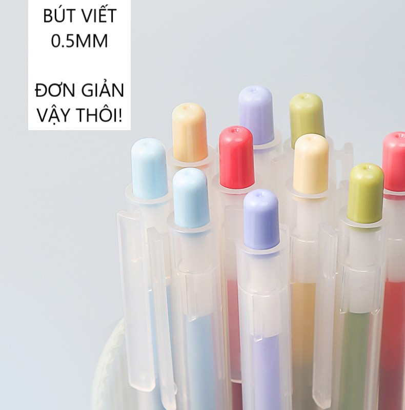 Bút viết bi 0.5mm nét mịn trơn mềm, cây viết nhiều màu, đầu bấm