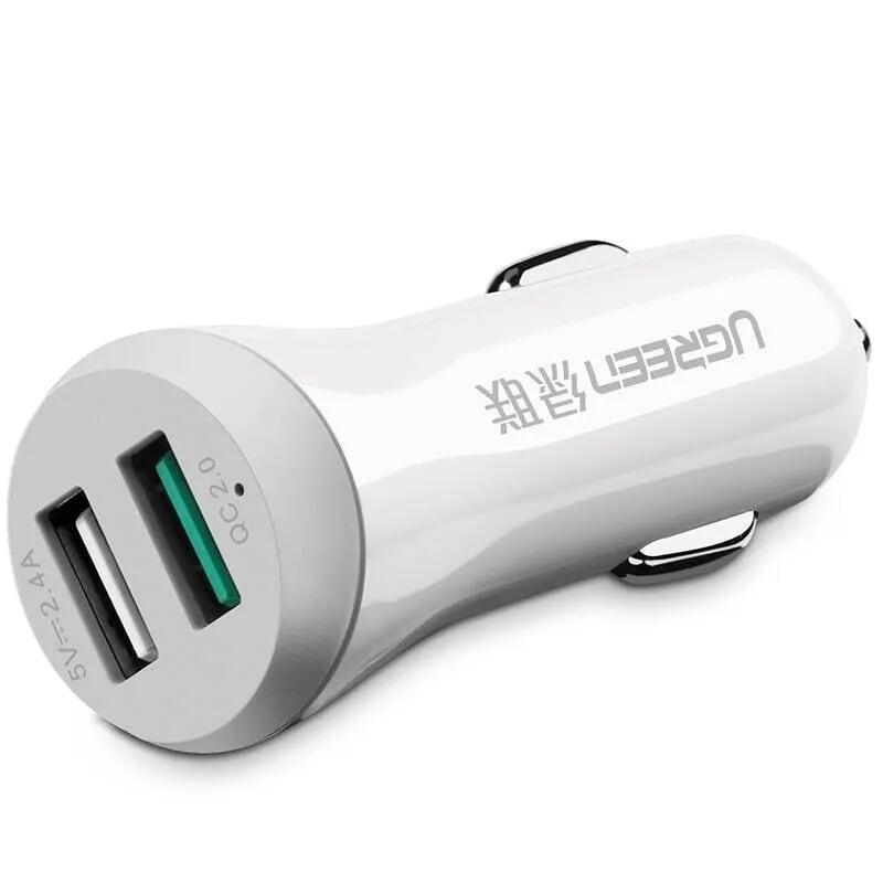 Ugreen UG20758CD114TK 30W màu Trắng Bộ sạc ô tô 2 cổng USB 2.4A + QC 2.0 - HÀNG CHÍNH HÃNG