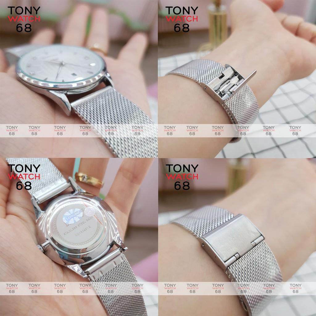 Đồng hồ nam LongBo dây lụa màu bạc có lịch chống nước chính hãng Tony Watch 68