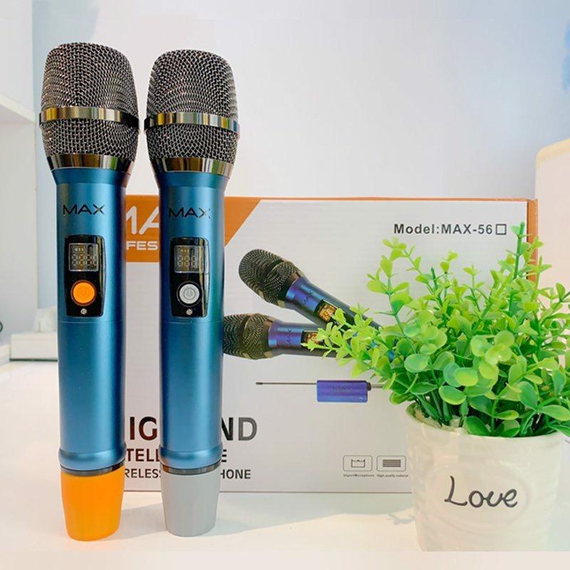 Bộ 2 Micro không dây đa năng Max 56 - Hút âm tốt Hạn chế hú rít - Micro karaoke - BH 1 NĂM