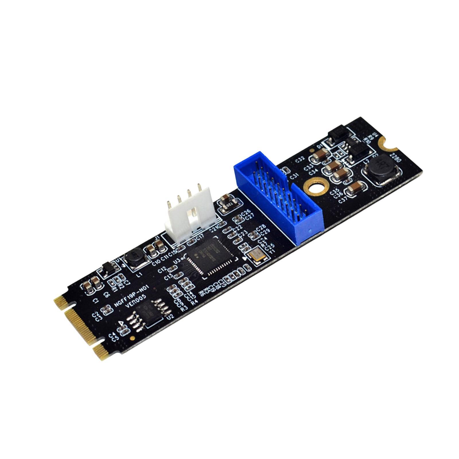 M.2 to USB 3.0 Front 19 Pin Adapter Card Expansion Card 2 Ports USB 3.0 Transfer Card Converter for Desktop Motherboard Computer