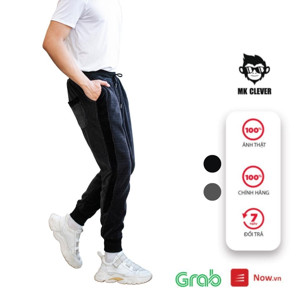 Quần jogger nam nỉ nhung MK CLEVER cạp chun co giãn phối họa tiết trẻ trung năng động