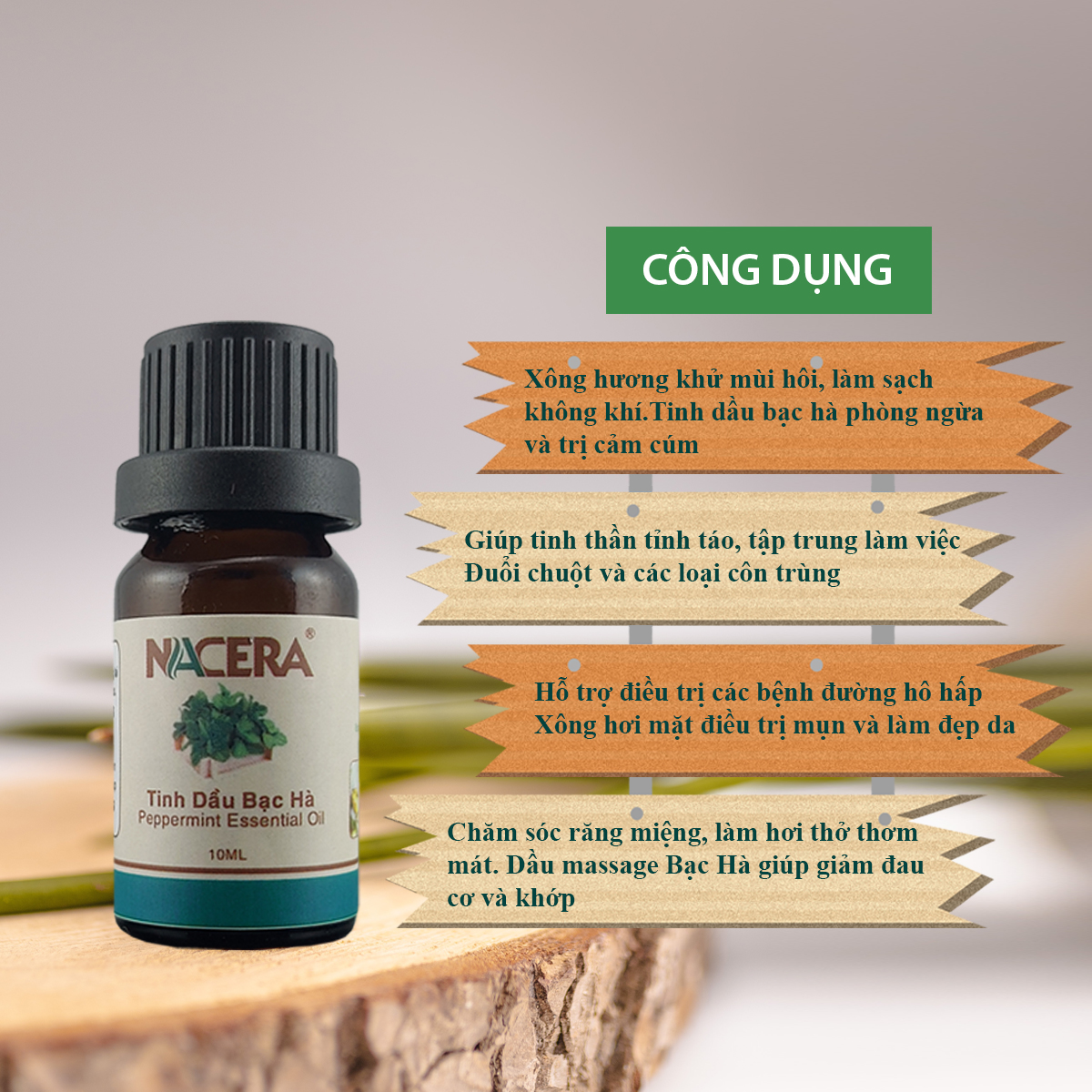 Tinh Dầu Bạc Hà Nguyên Chất Chai 10ml Giúp Thơm Phòng, Kháng Khuẩn, Tạo Cảm Giác Hưng Phấn, GiảmStress