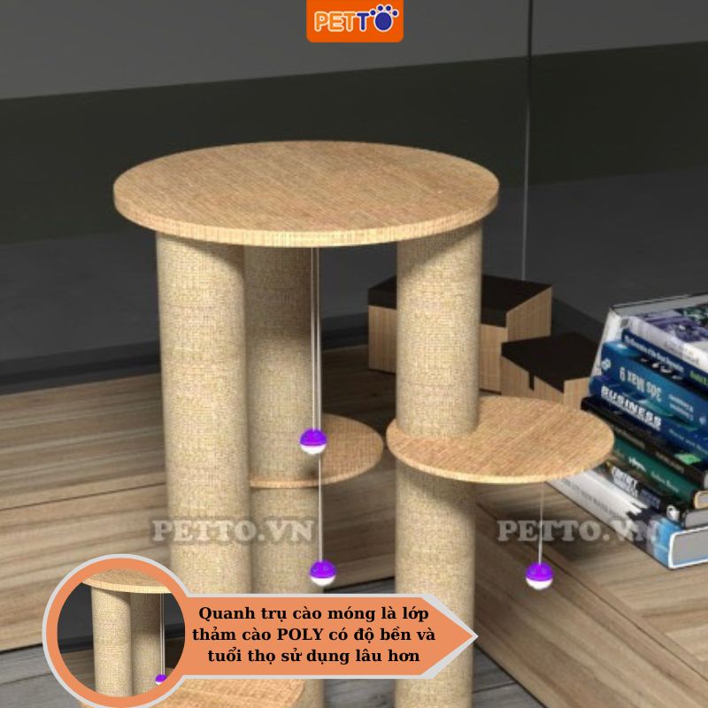 Trụ cào móng cho mèo CAO 92cm bằng GỖ - cat tree cho mèo leo trèo rất phù hợp với bé mèo năng động, tò mò CT031