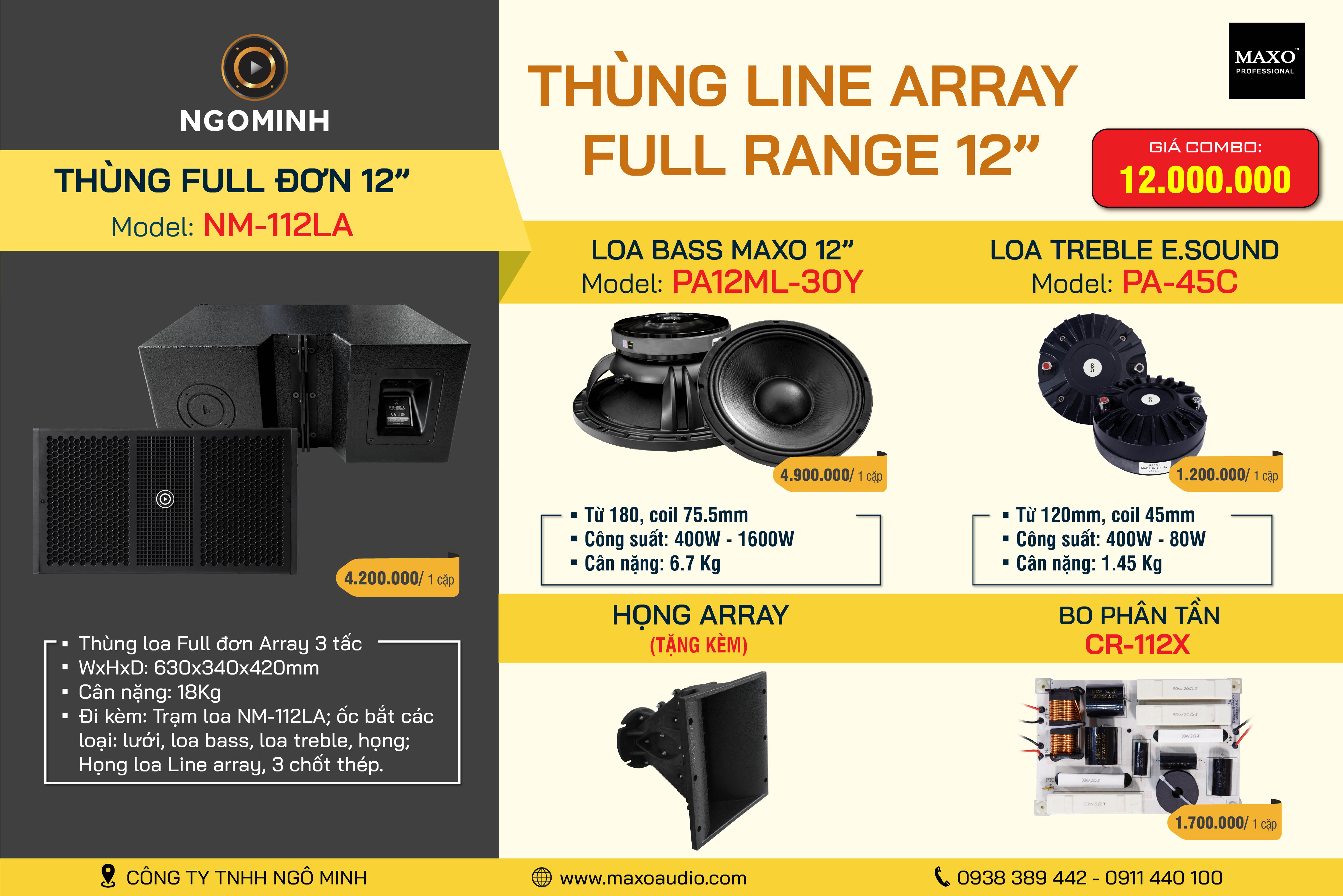 Loa Line Array Full Range 12&quot; NM-112LA, PA12ML-30Y, PA-45C, CR-112X