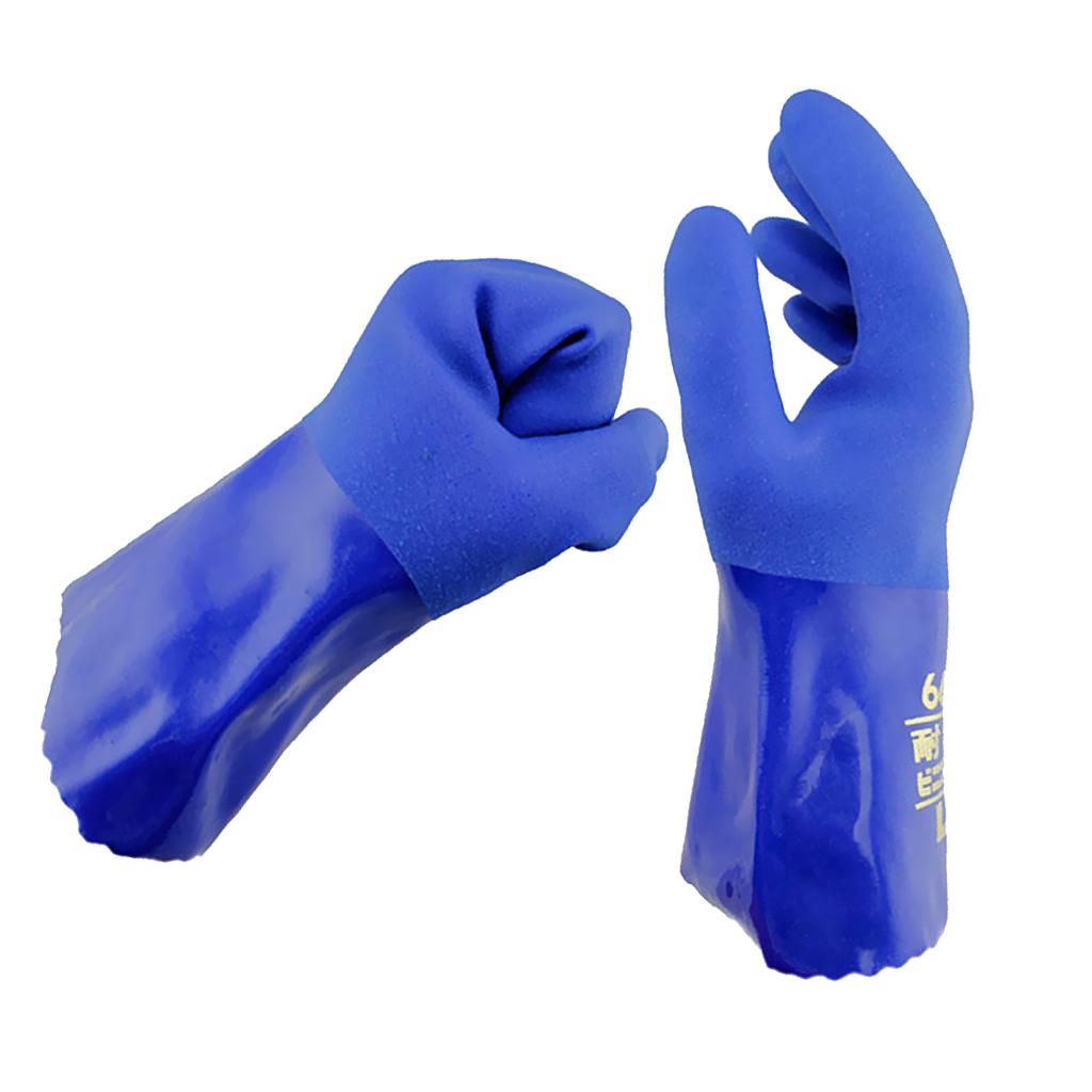 2x M-XL 1Pair Blue Oil Resistant Safety Work Gloves Chemical Resistant Gauntlet