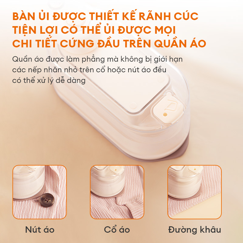 Bàn ủi hơi nước gấp gọn Gaabor GS1300M-PK01A thiết kế cầm tay nhỏ gọn dễ thương công suất 1300W - Hàng chính hãng