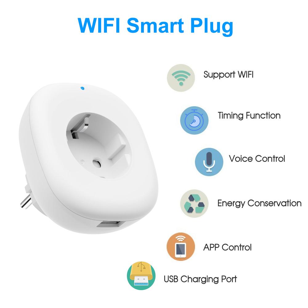Wifi Smart Socket Plug with Big On/Off Switch Button + USB Port, Smart Alexa Outlet Support APP Remote Control Timing Function Voice Control for Amazon Alexa for Google Home IFTTT No Hub Required 10A-2200W