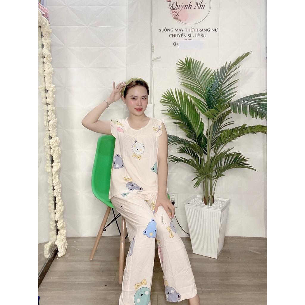 Đồ bộ lanh (tole) mặc nhà, quần dài áo tay cánh tiên, họa tiết thoi trang - TLD72