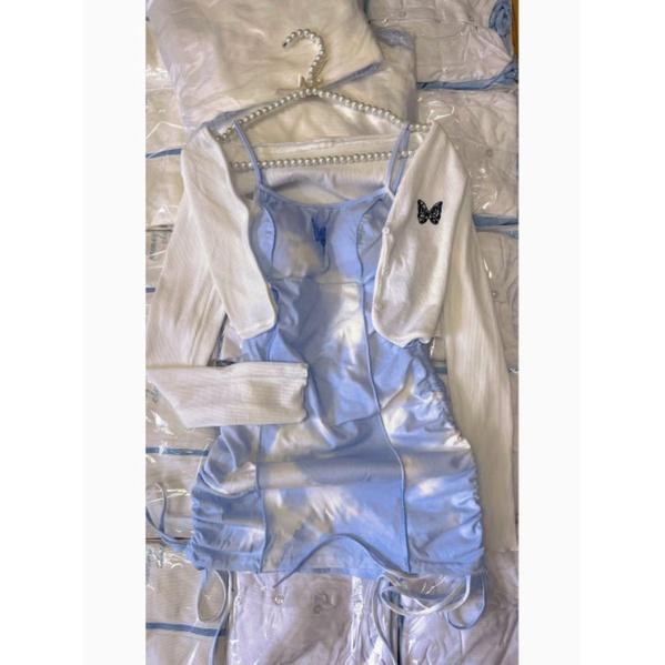 Set đầm body 2 dây kèm áo khoác cardigan xinh xắn