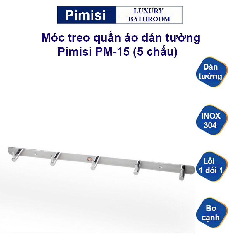 Móc treo quần áo dán tường inox 304 phụ kiện nhà tắm Pimisi - kèm keo dán siêu chắc | Hàng chính hãng