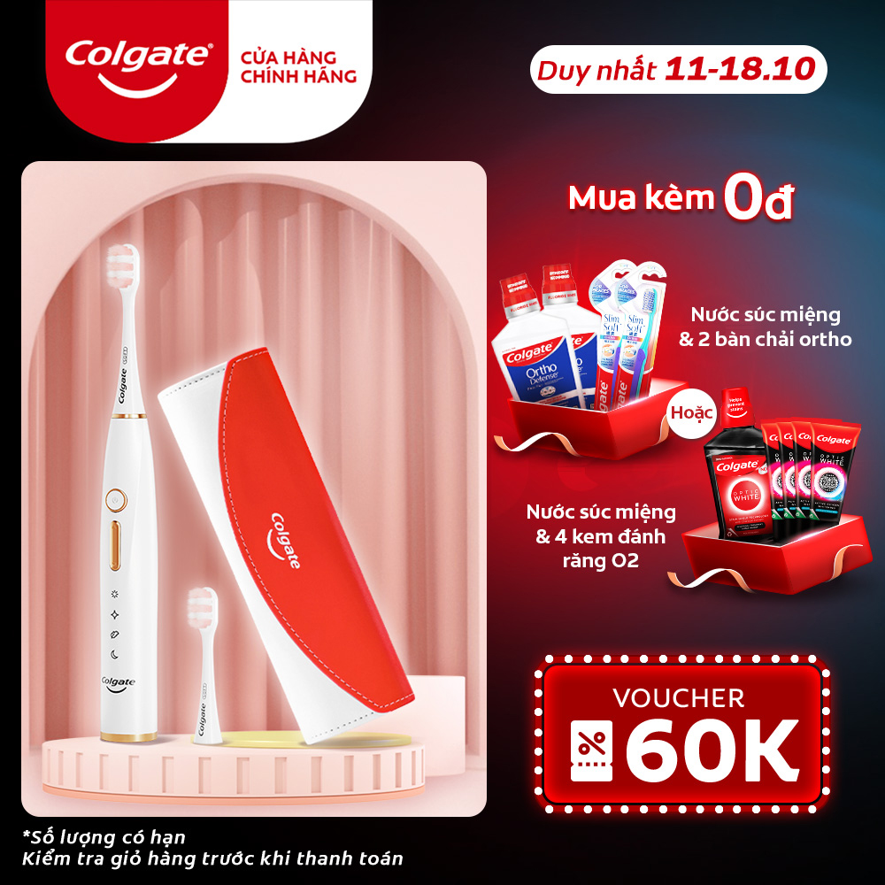 Bàn chải điện Colgate trắng sáng răng công nghệ sóng âm với 33 chế độ chăm sóc nướu