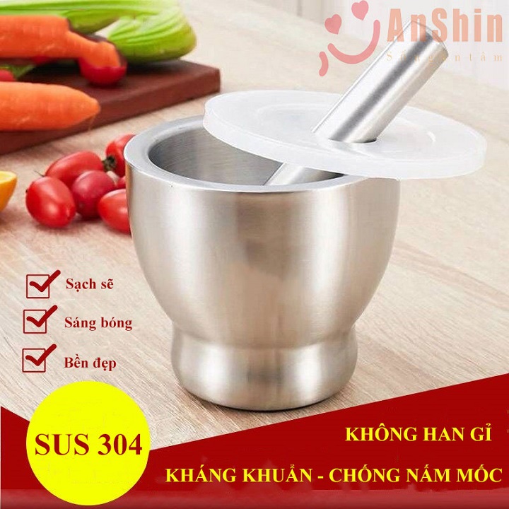 Bộ Chầy Cối Nguyên Khối Inox 304 Dáng Ly Cao Cấp