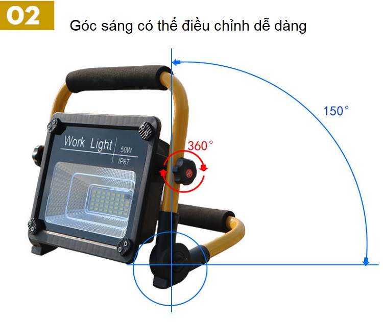 Đèn pin cắm trại siêu sáng xách tay, sạc điện có ĐKTX 50W W726 ( Tặng nút kẹp cao su giữ dây điện cố định )