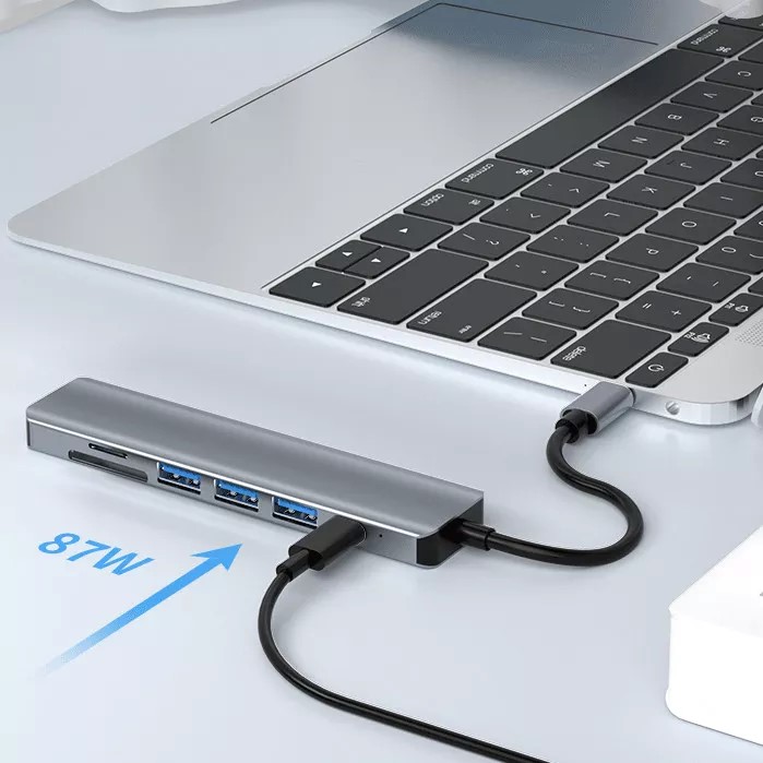 Nikko Bộ Hub đơn chuyển đổi USB-C Type C 7 cổng dùng được cho MacBook iMac Dell và các loại laptop - Hàng Chính Hãng