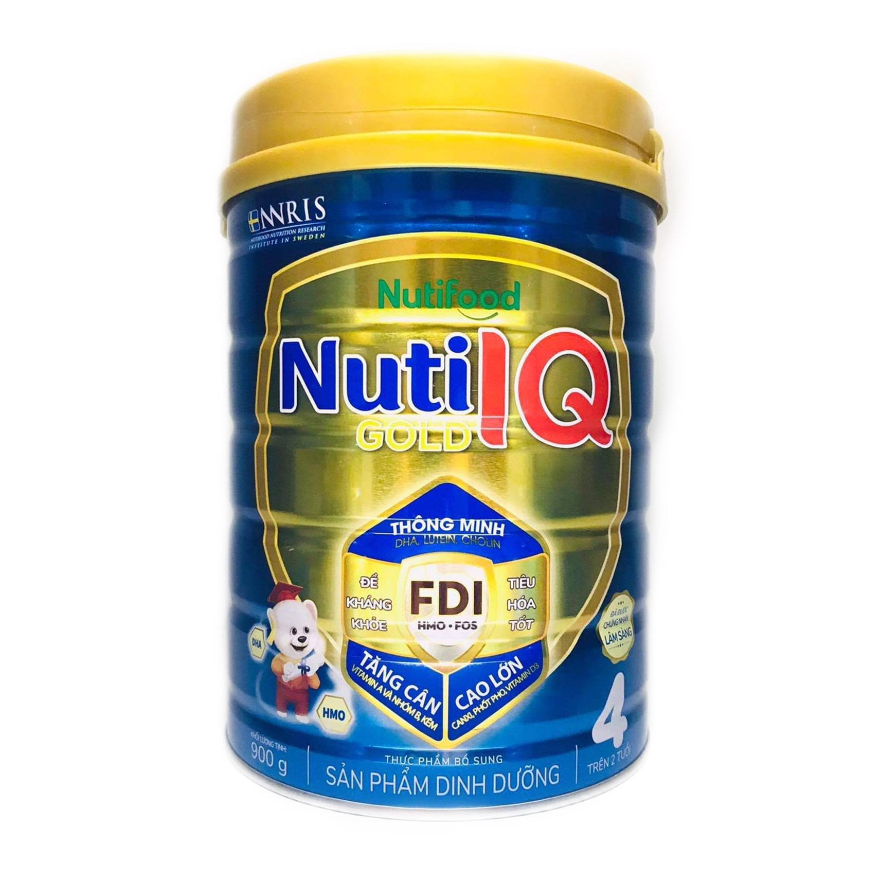 Sữa Nuti IQ Gold 4 900g  - Phát triển não bộ và thị giác, Tăng cường sức đề kháng, Phát triển cân nặng - chiều cao, Tiêu hoá - hấp thu tốt, Ngăn ngừa táo bón