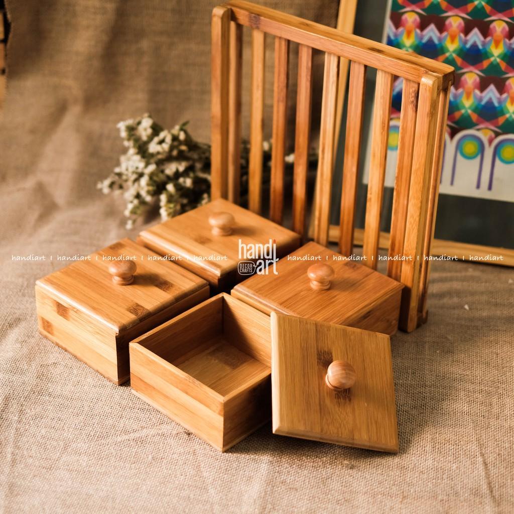 Khay đựng bánh mứt 4 ngăn - Khay gỗ tre đựng bánh kẹo tết