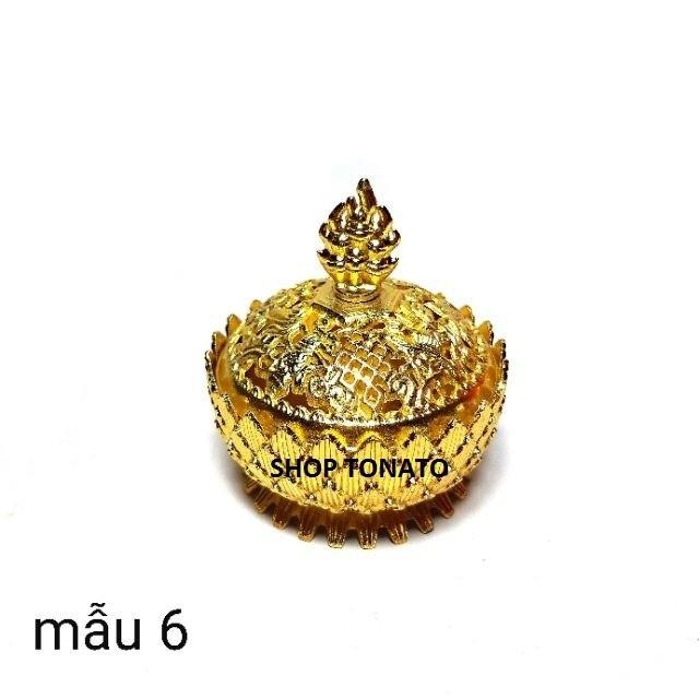 (MUA NHIỀU GIẢM GIÁ)LƯ XÔNG TRẦM HỢP KIM MINI SEN CHẠM NHỎ tặng 3 nụ trầm CAO 5CM